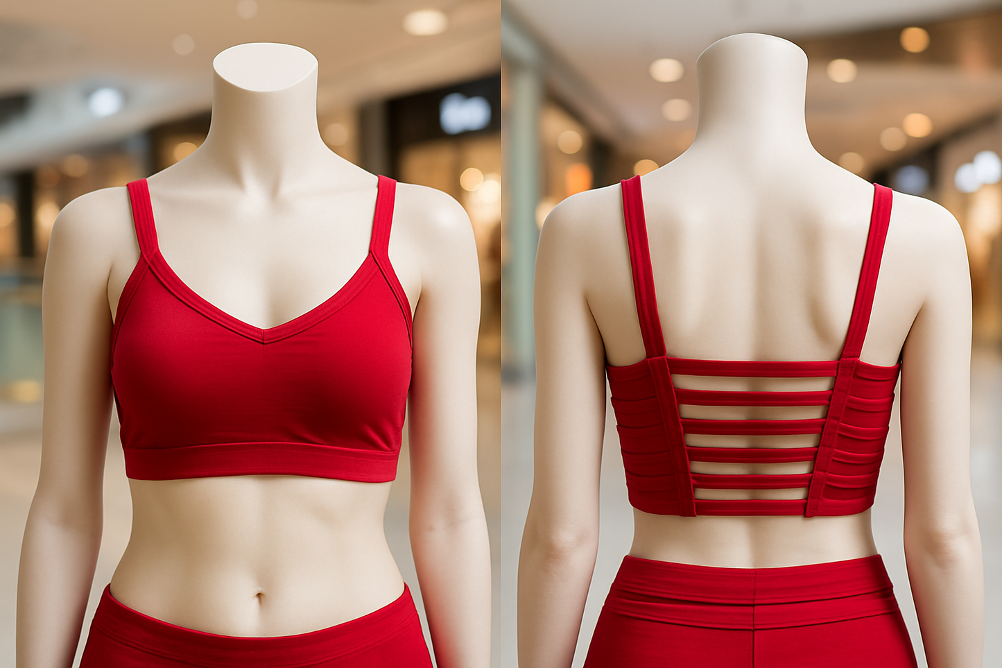 "JoyLab Strappy Back Red Sports Bra – V-Neck Seamless Activewear Top Bra