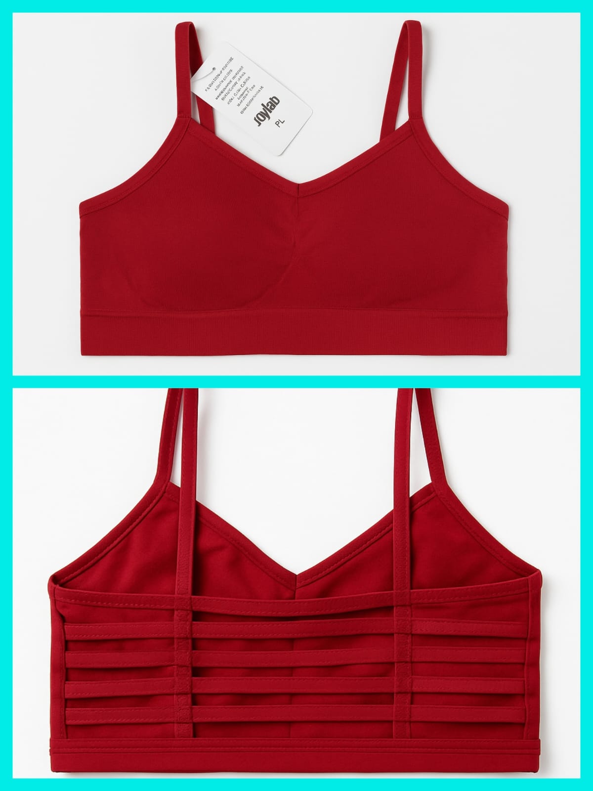 "JoyLab Strappy Back Red Sports Bra – V-Neck Seamless Activewear Top Bra