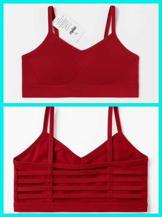 "JoyLab Strappy Back Red Sports Bra – V-Neck Seamless Activewear Top Bra